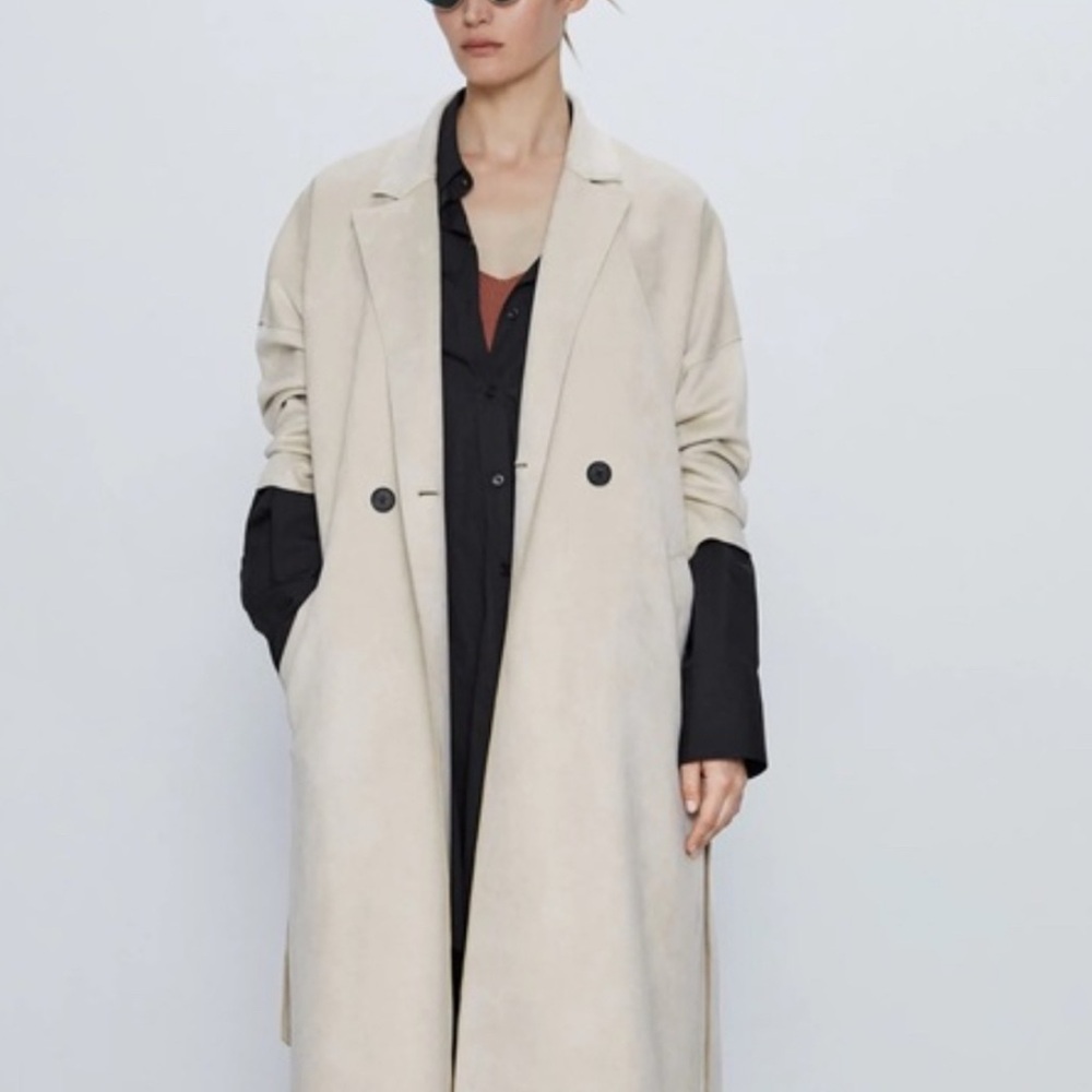 Zara Cream Trench Suede Coat for Women